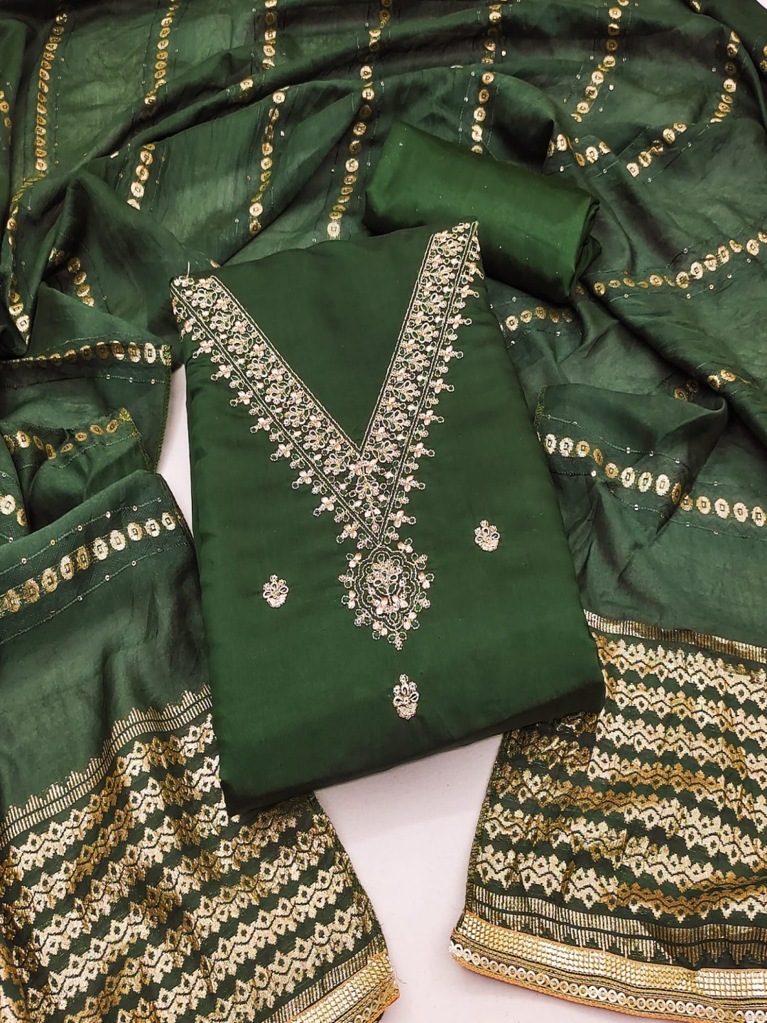 

Rangtulika Ethnics Embroidered Unstitched Dress Material, Green