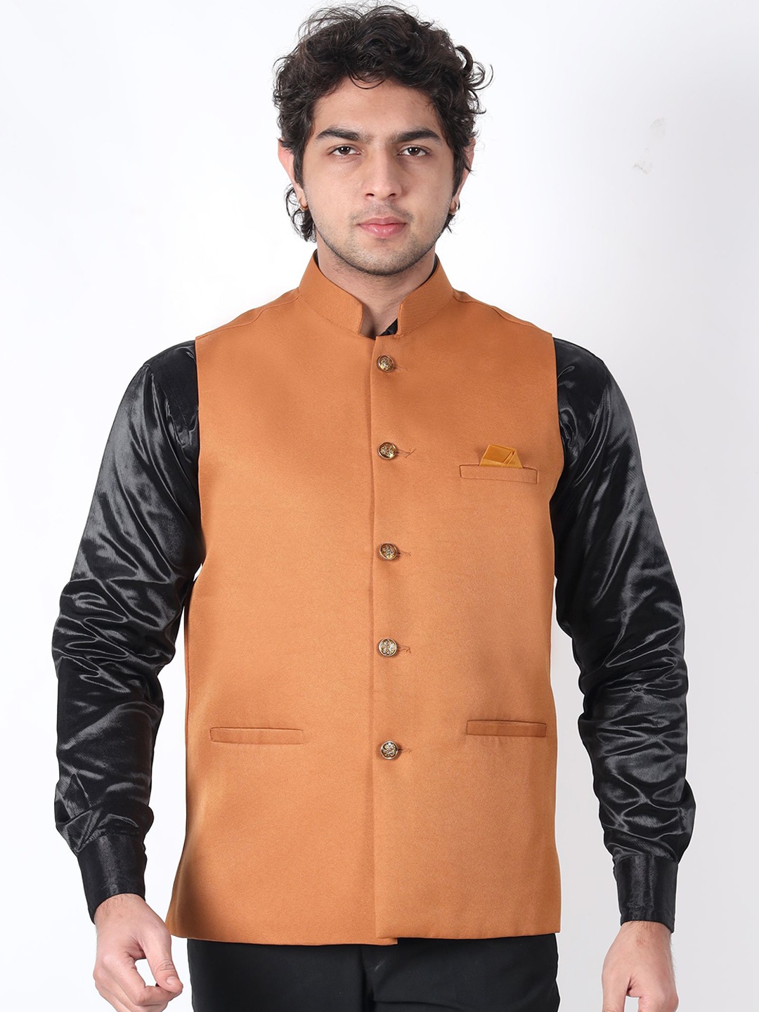 

BUZZIC FASHION UNLIMITED Mandarin Collar Nehru Jacket, Brown