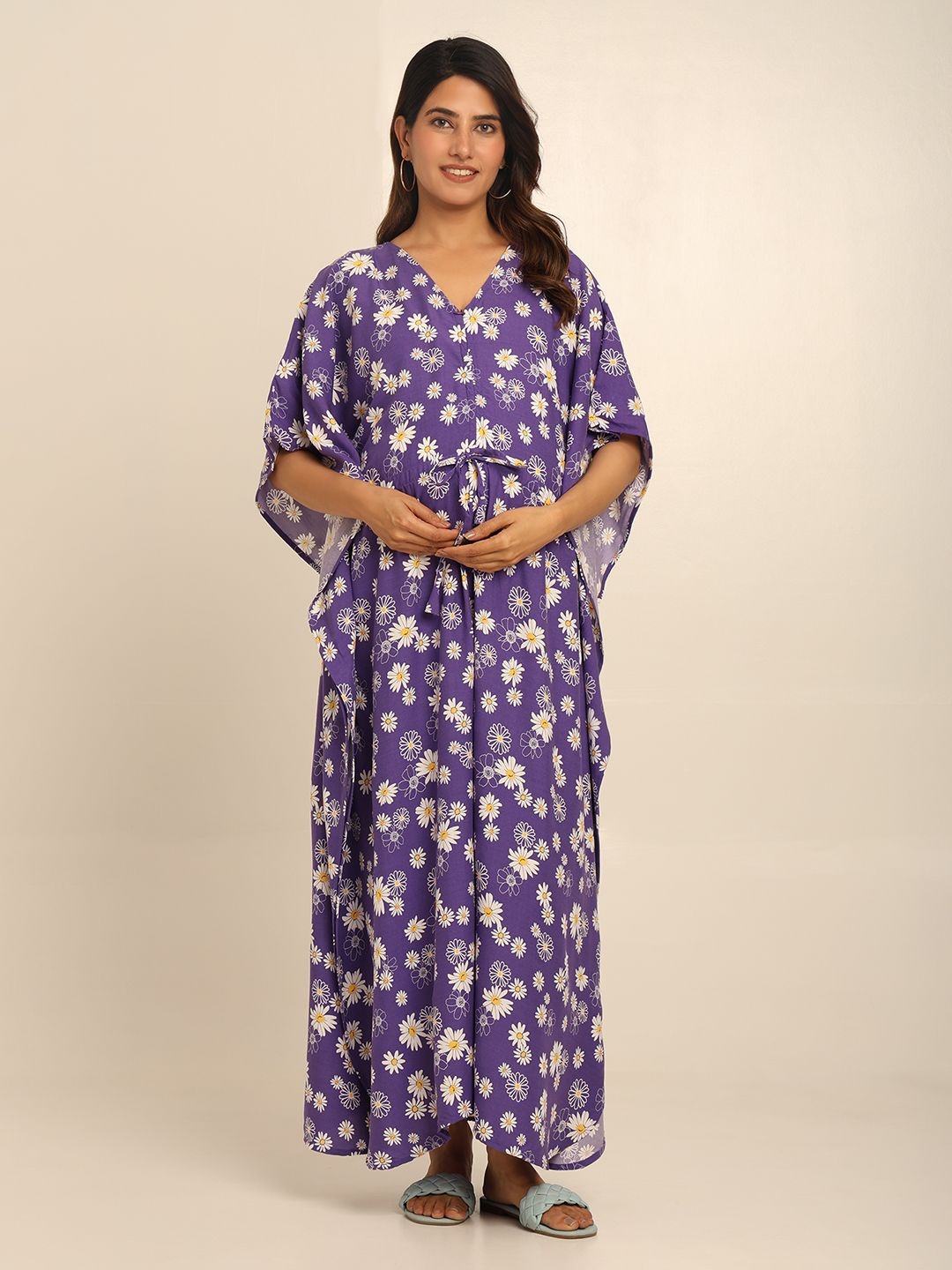 

CRAFTBAZAR Floral Print Maternity Kaftan Maxi Dress, Purple