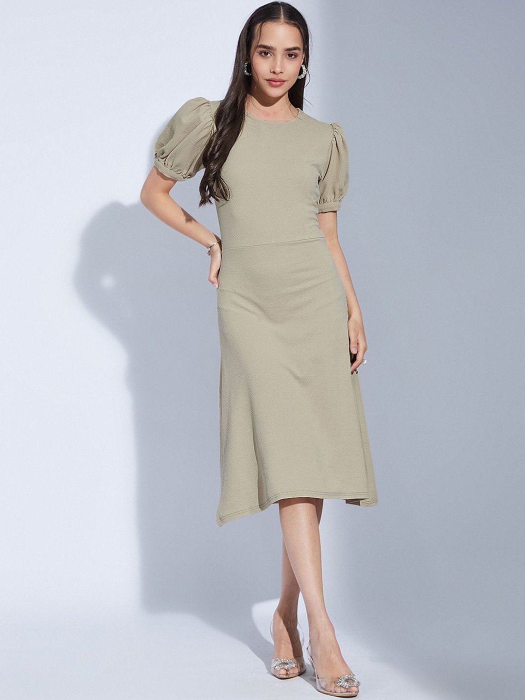 

Selvia Dyed Puff Sleeve Sheath Mini Dress, Beige