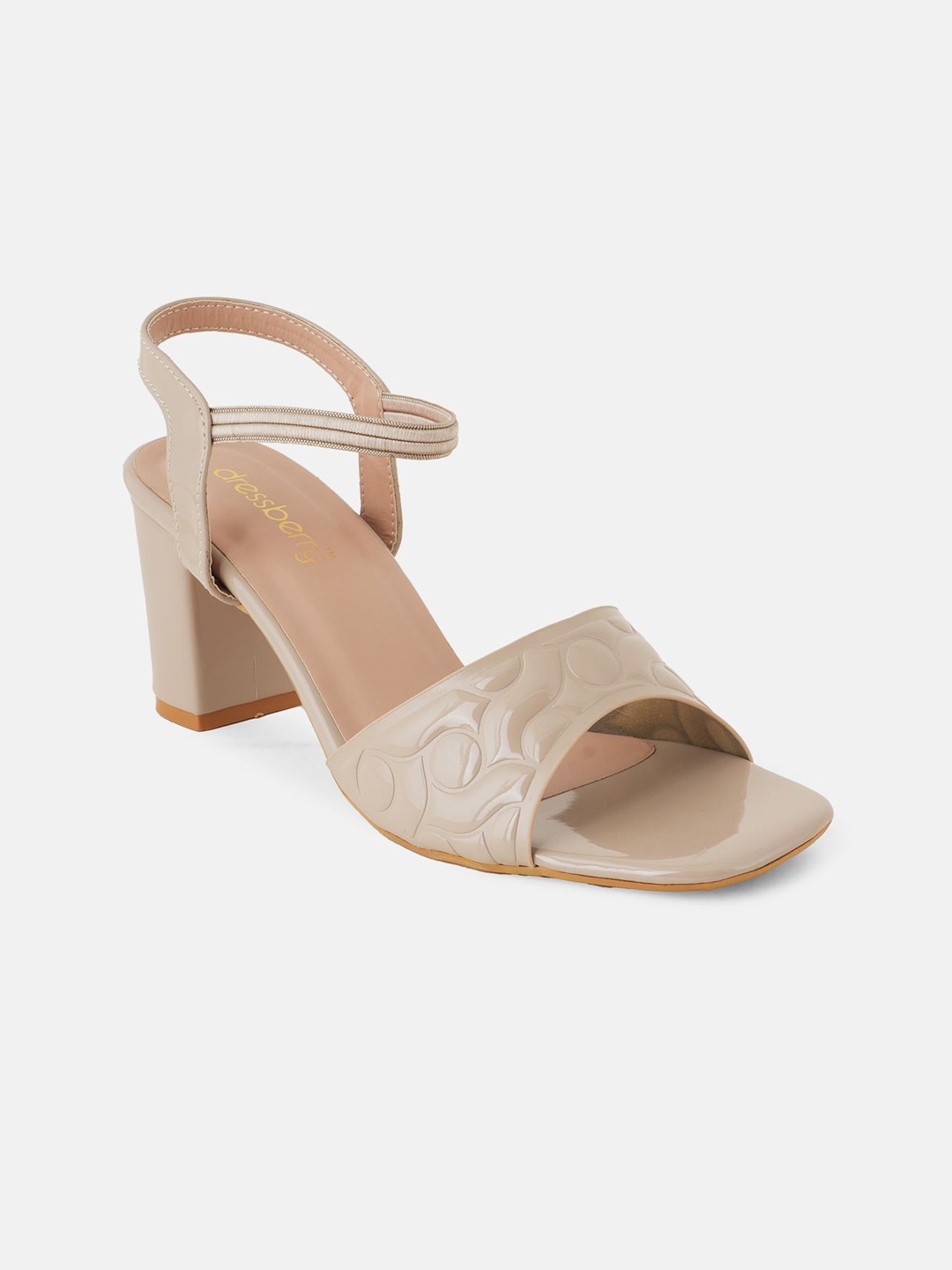 

DressBerry Textured Party Block Sandals, Beige