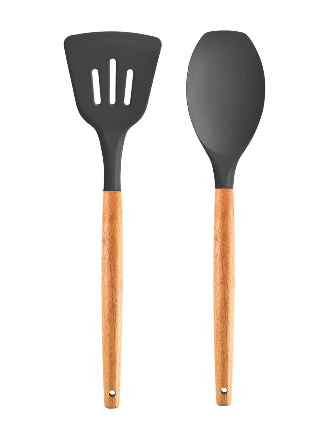

We3 Grey & Brown 2 Pieces Silicone Slotted Turner And Spoon Spatula