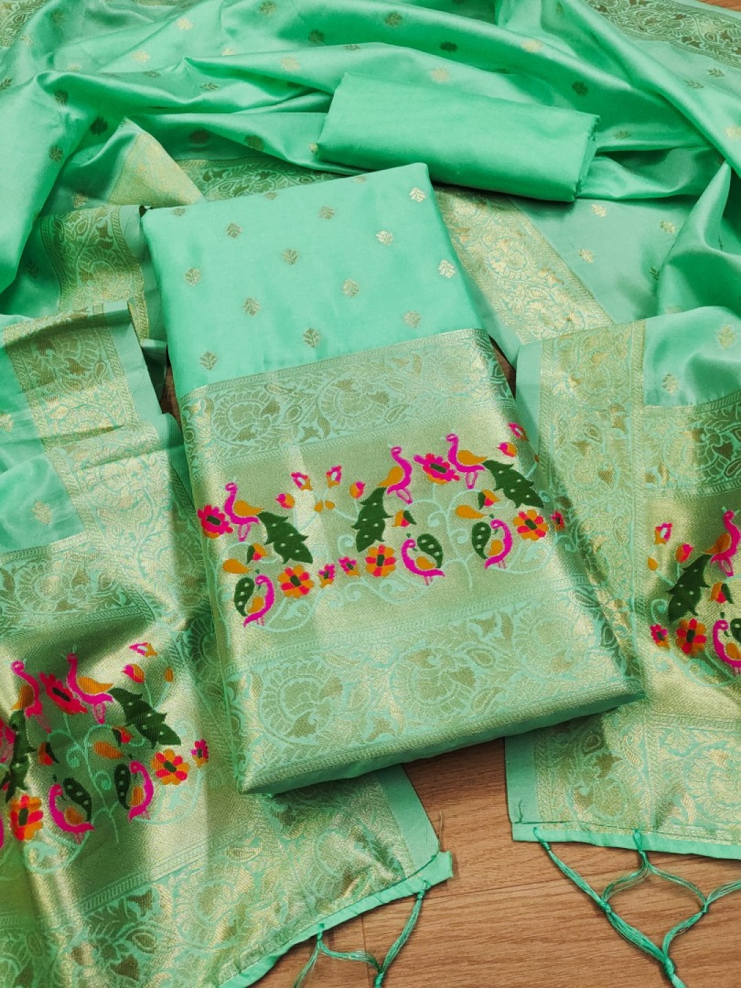 

Rangtulika Ethnics Floral Woven Design Banarasi Silk Unstitched Dress Material, Green