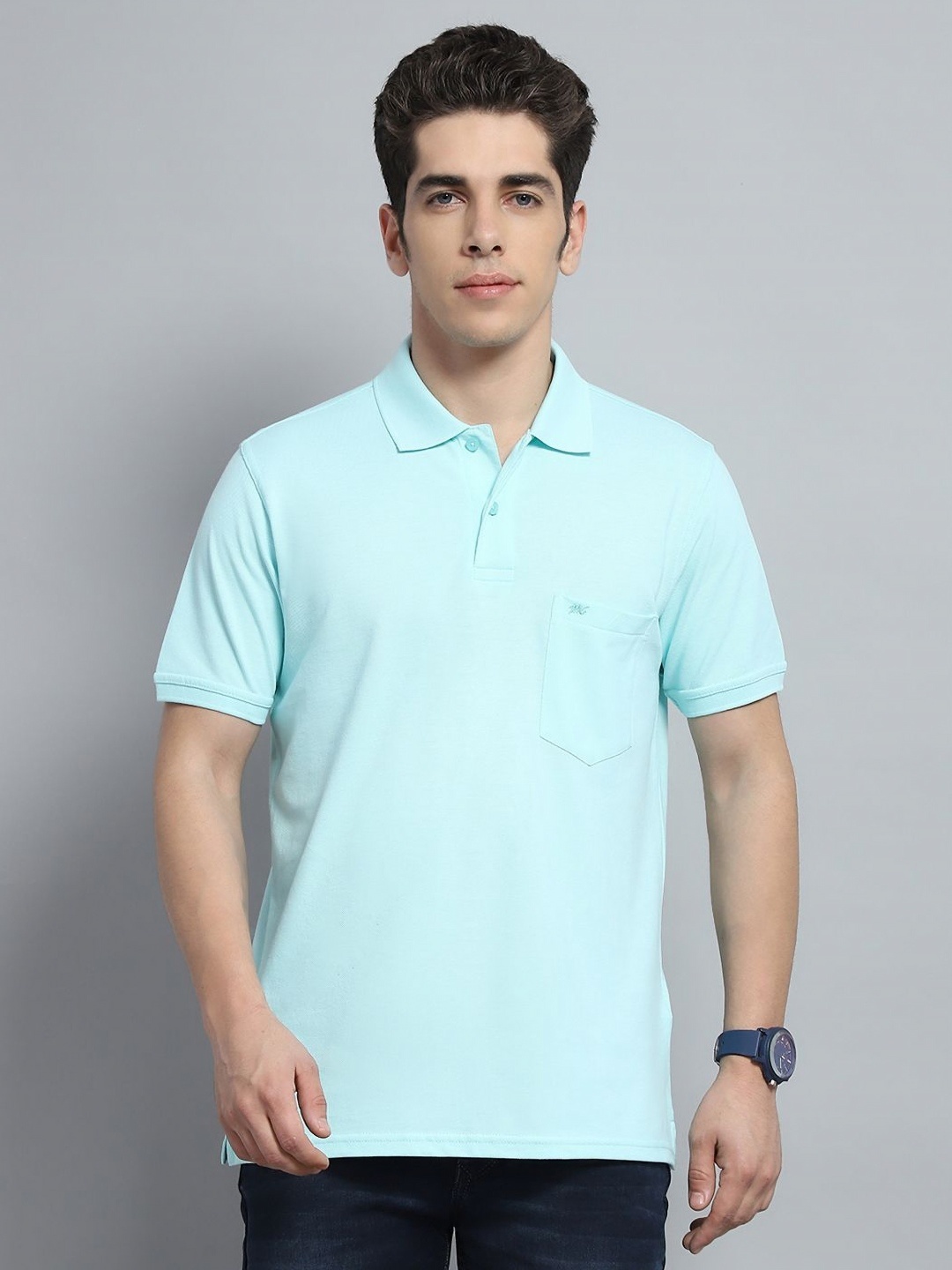 

Monte Carlo Men Polo Collar Pure Cotton Pockets T-shirt, Blue