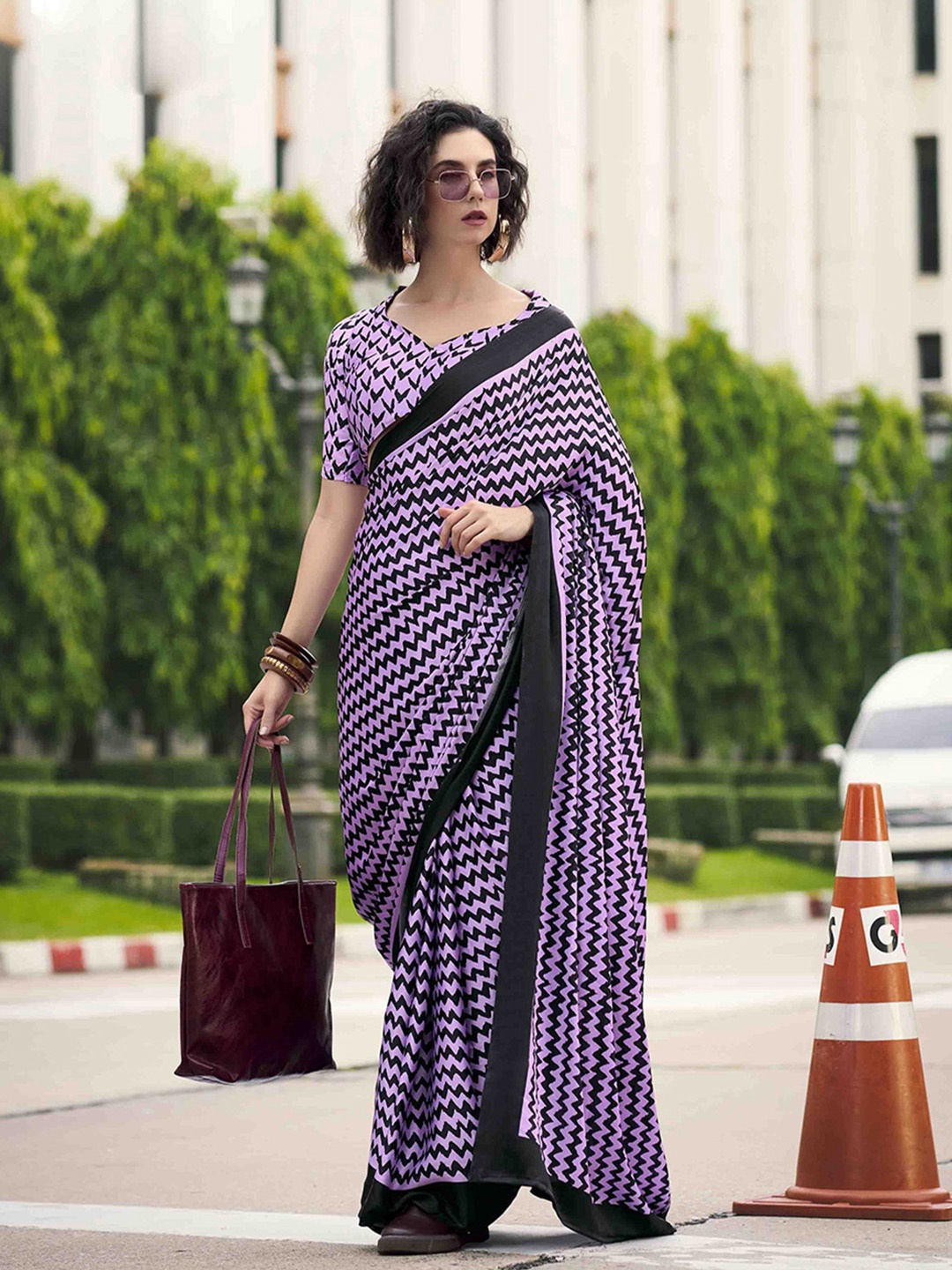 

KALINI Leheriya Satin Saree, Lavender