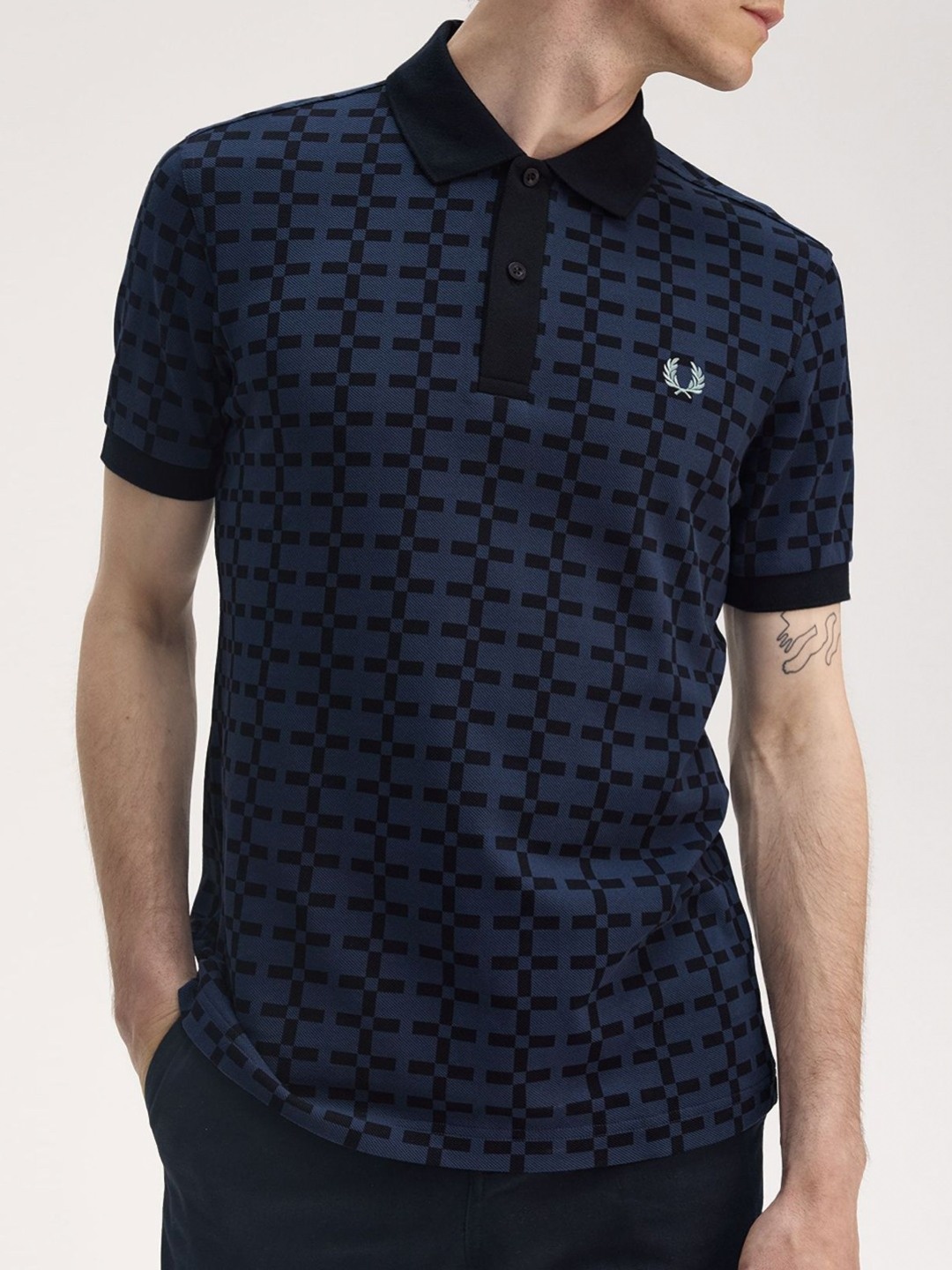 

Fred Perry Men Printed Polo Collar Pockets T-shirt, Blue