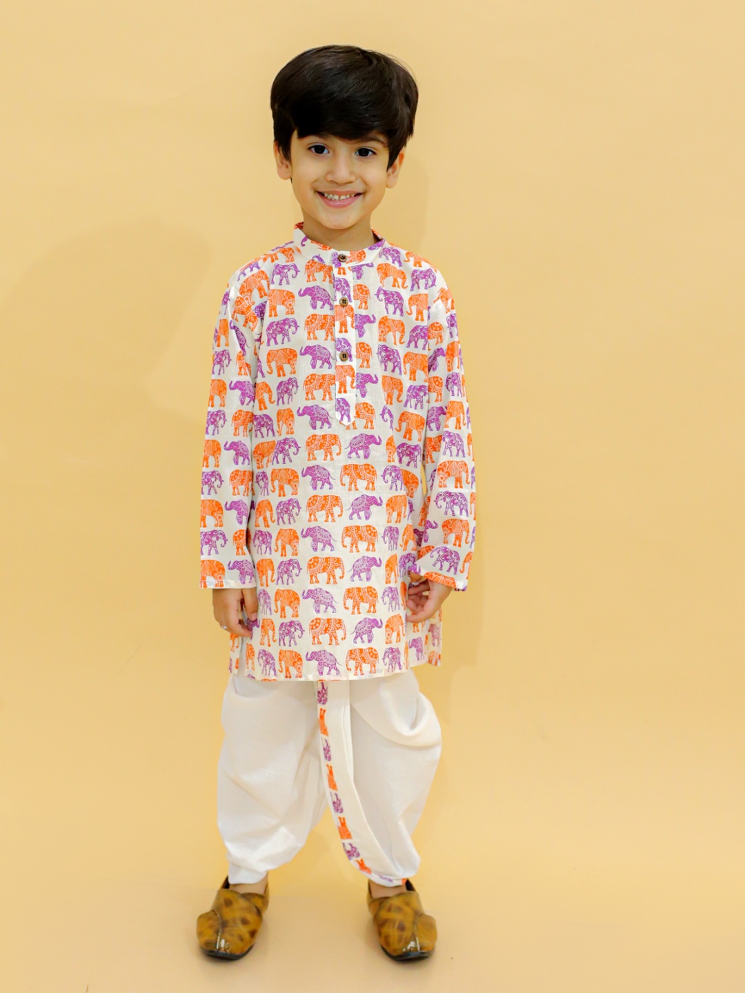 

MoMaa Boys Printed Regular Pure Cotton Kurta with Dhoti Pants, Orange
