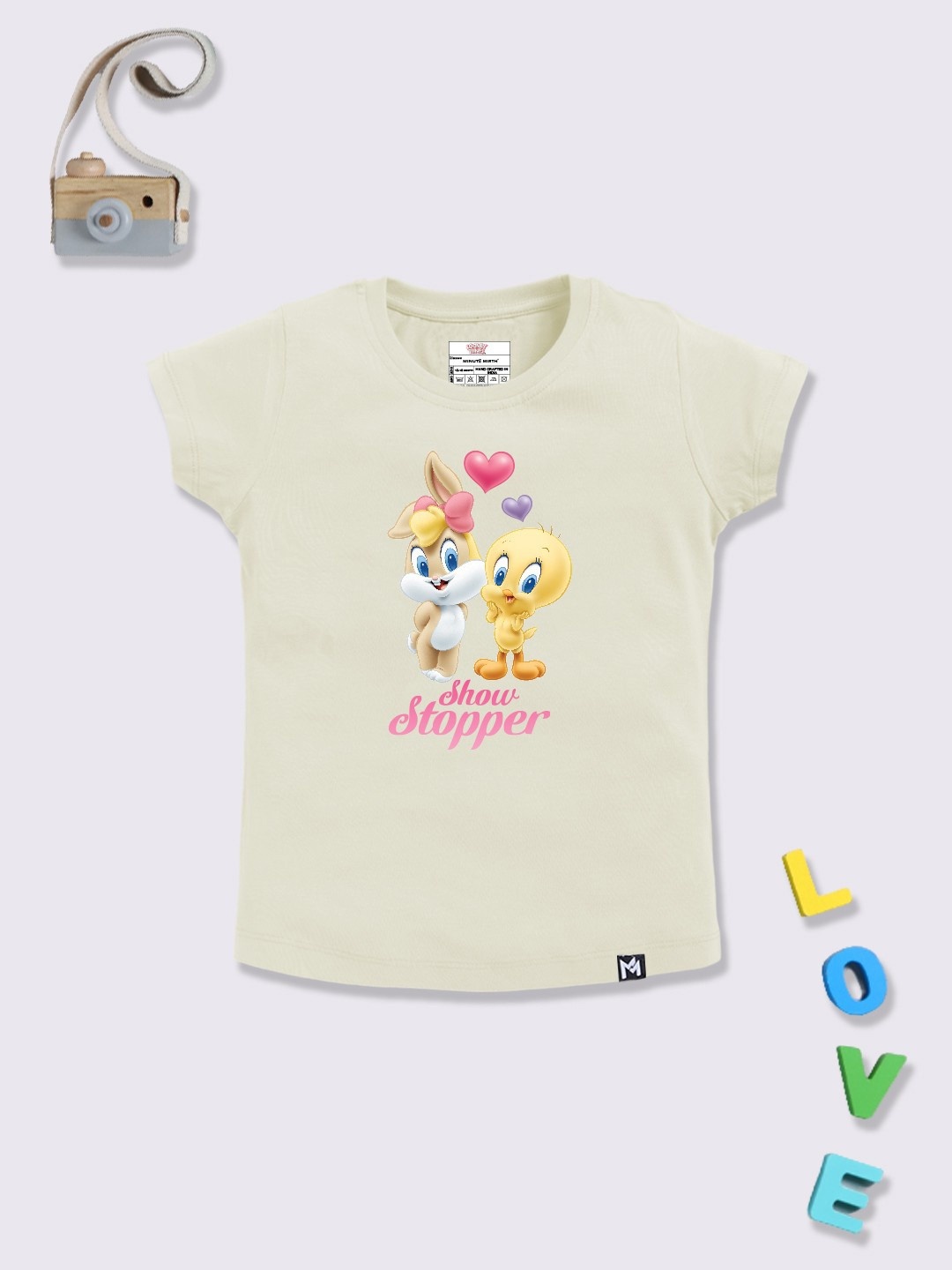 

YK X Minute Mirth Girls Printed Pure Cotton Top, Cream