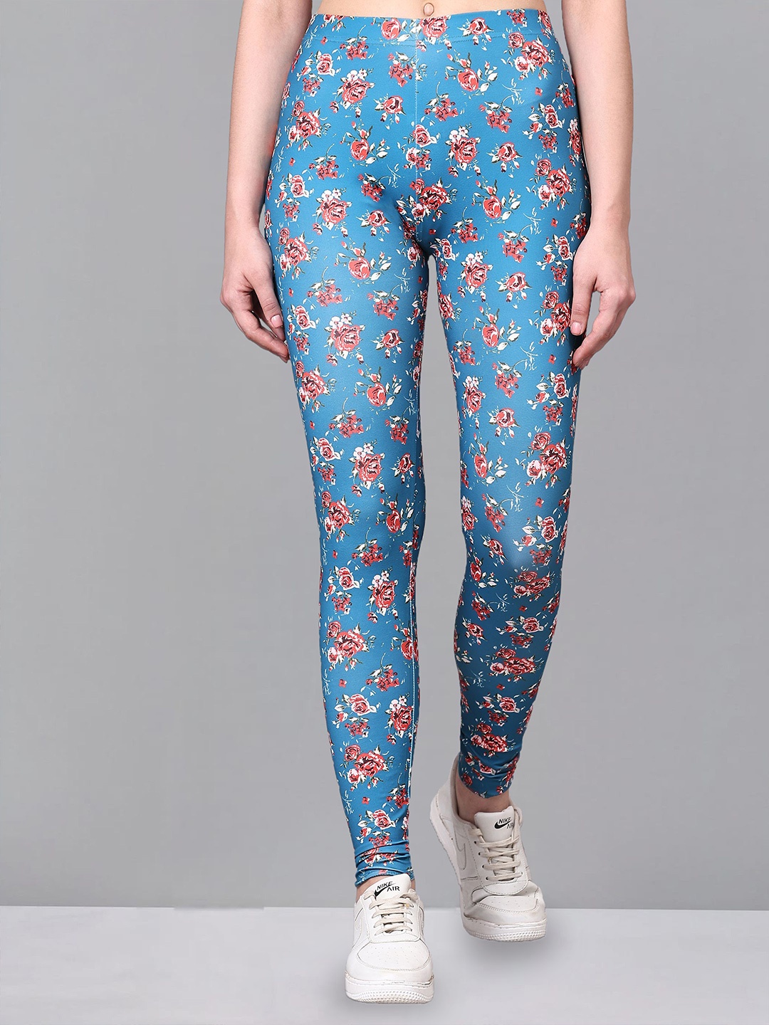 

DTR FASHION Floral Printed Mid-Rise Ankle-Length Gym Tights, Blue