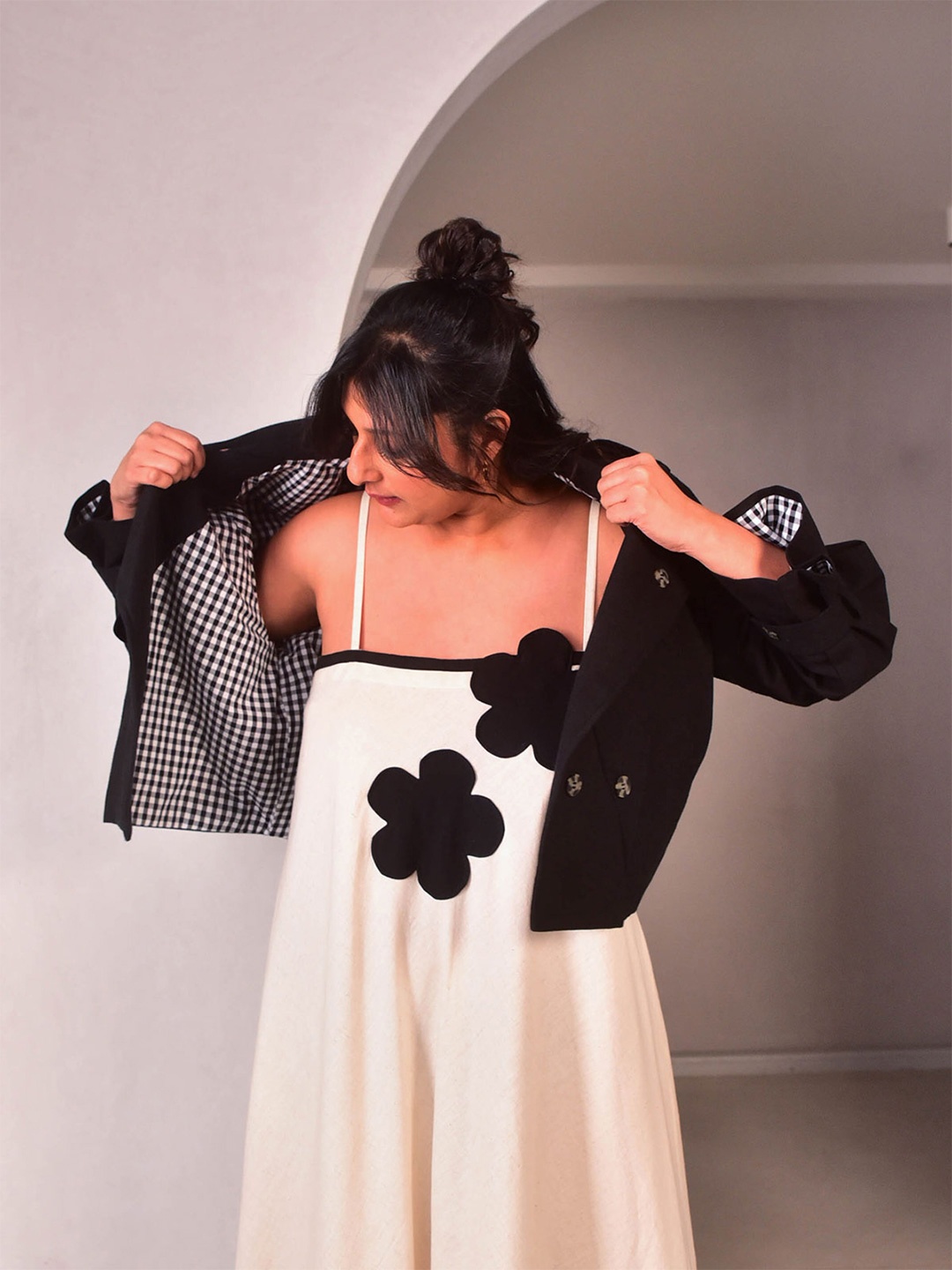

WHY SO BLUE Women Crop Bomber with Patchwork Jacket, Black