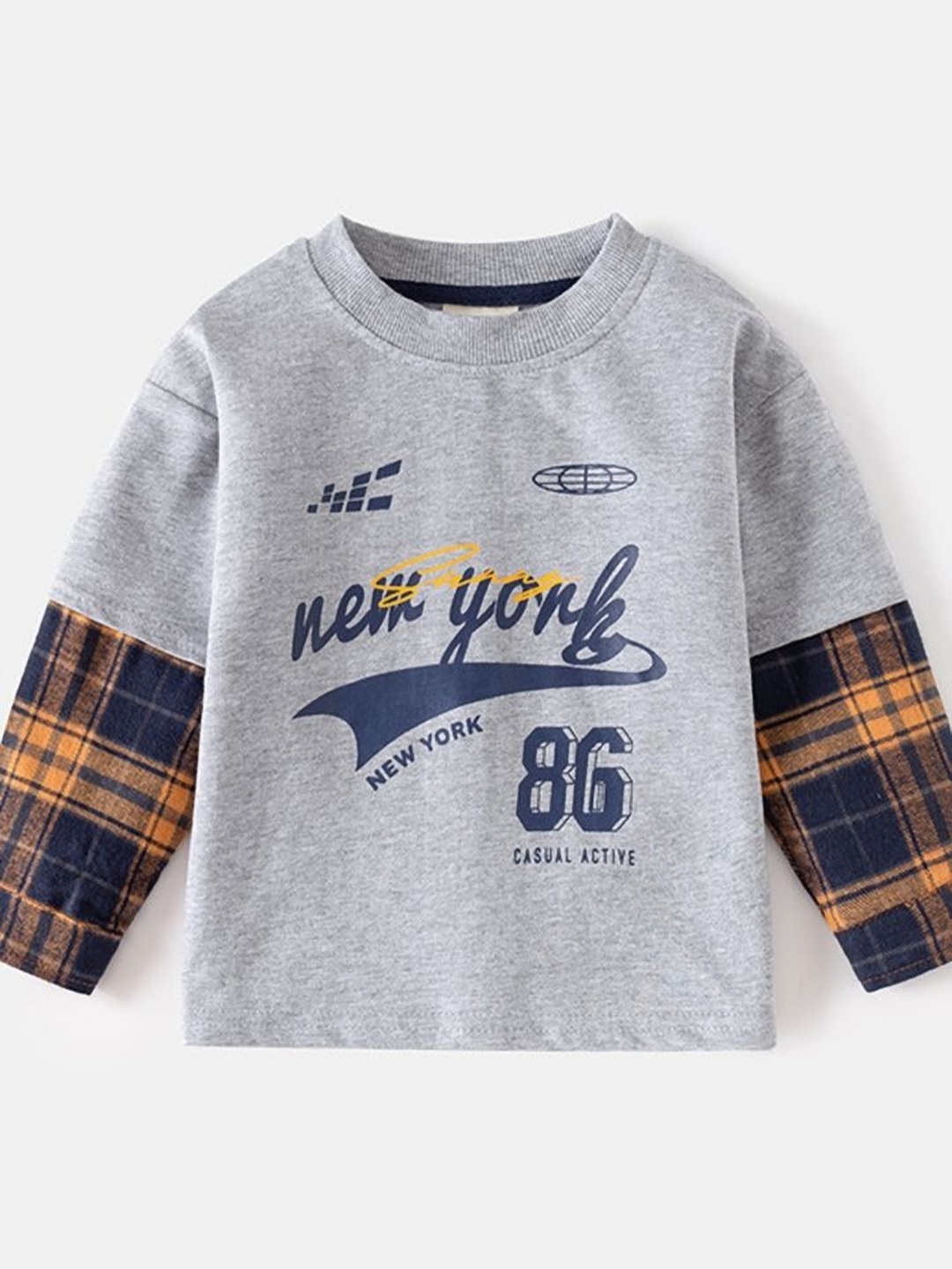 

LULU & SKY Boys Typography Printed Round Neck Cotton T-shirt, Grey