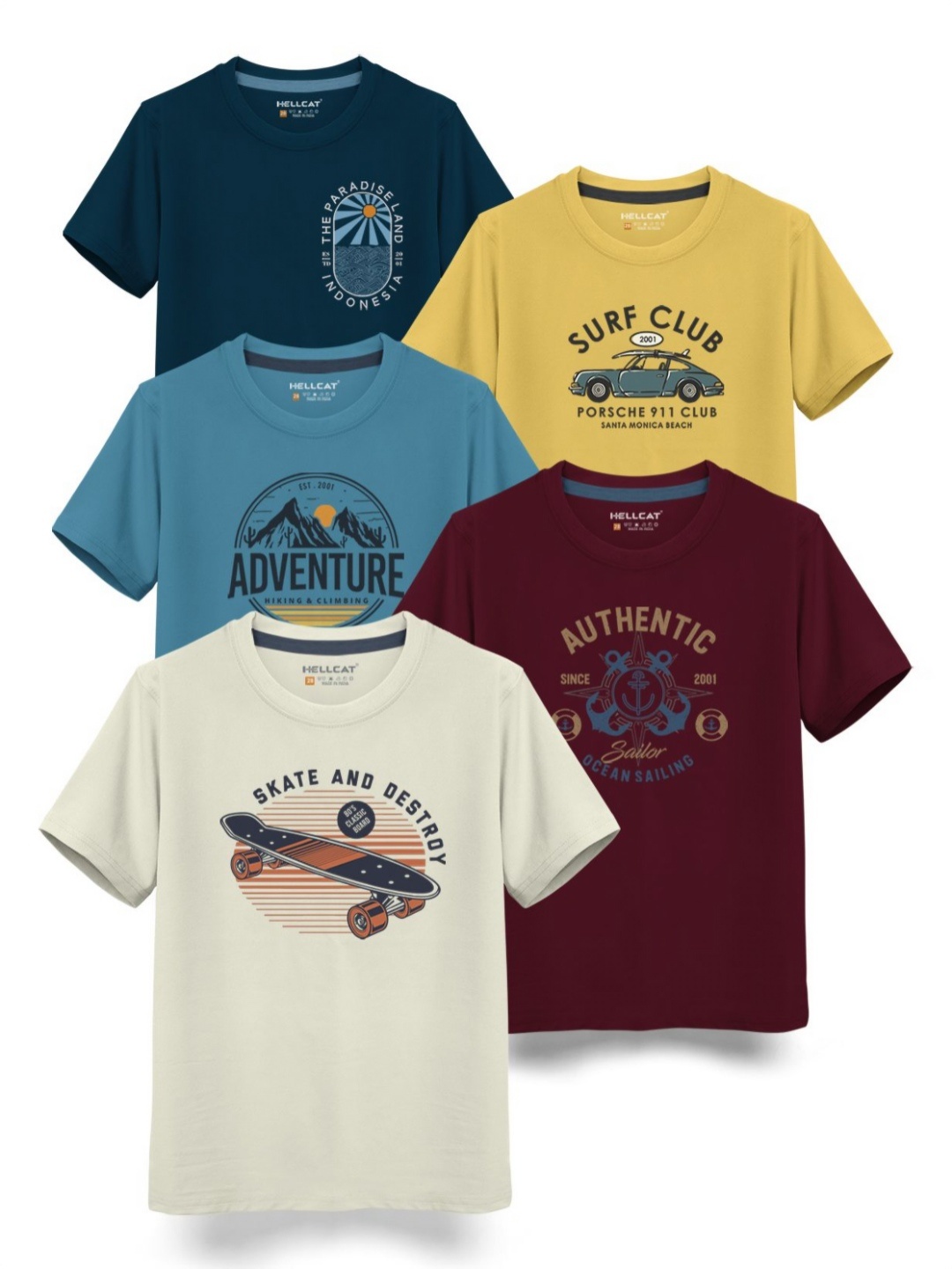 

HELLCAT Boys Typography 5 Printed T-shirt, Blue