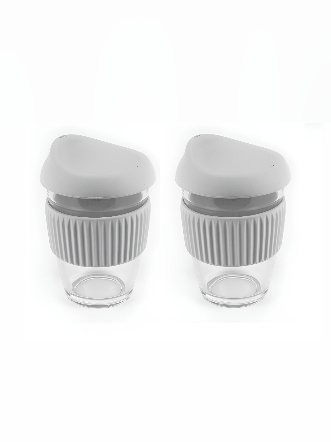 

Baskety Grey 2 Pieces Textured Glass Tumbler Mug with Silicone Lid-300 ml Each