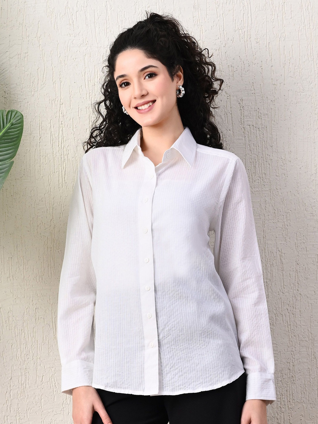 

Vaimiya Women Classic Slim Fit Opaque Casual Shirt, White