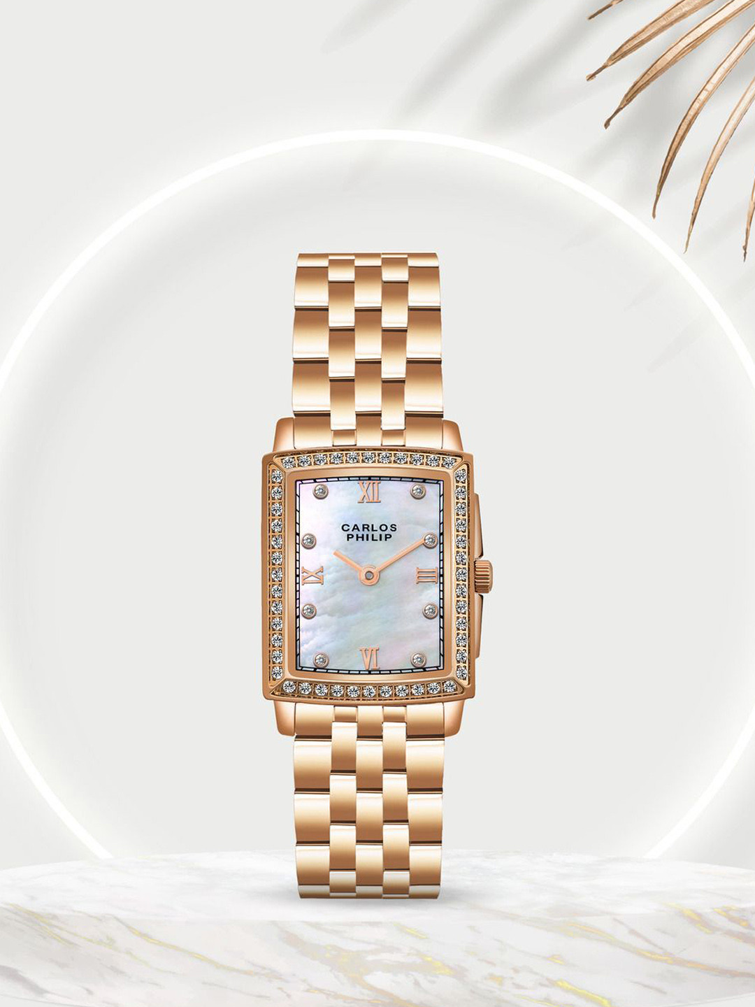 

CARLOS PHILIP Women Brass Embellished Dial & Stainless Steel Bracelet Style Straps Analogue Watch S04029-2, Rose