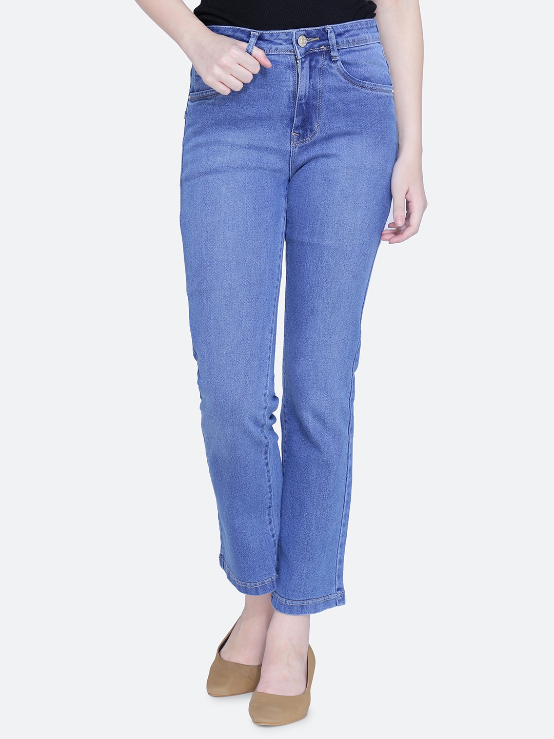 

FCK-3 Women Straight Fit High-Rise Light Fade Stretchable Jeans, Blue
