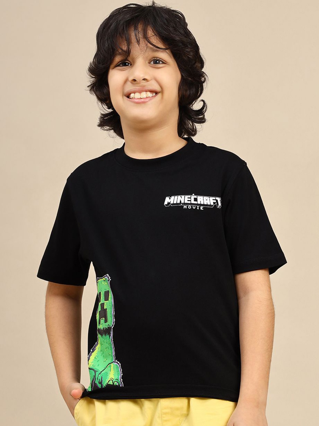 

Kids Ville Boys Minecraft Printed Pure Cotton Crew Neck T-Shirt, Black
