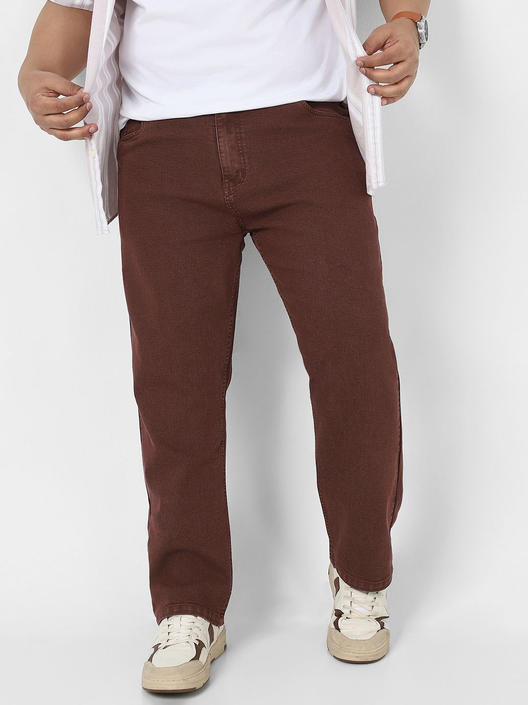 

Urbano Plus Men Straight Fit Washed Stretchable Jeans, Brown