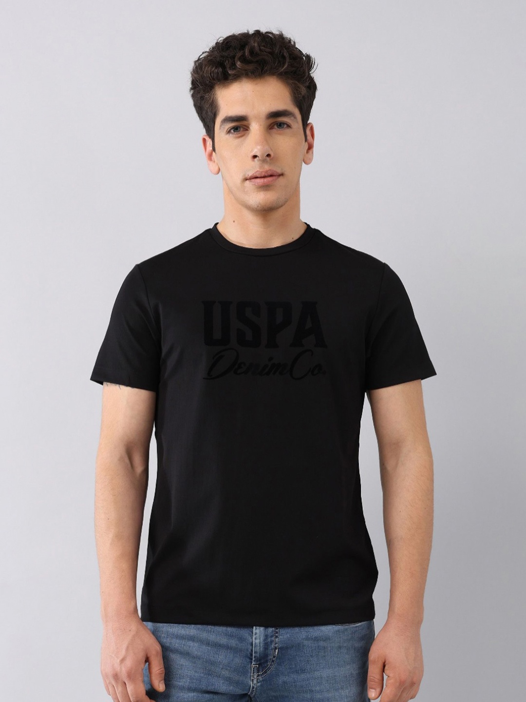 

U.S. Polo Assn. Denim Co. Men Brand Logo Printed Slim Fit T-shirt, Black