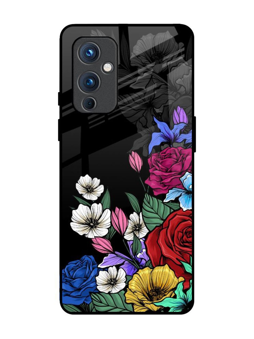 

QRIOH Floral Printed OnePlus 9 Back Case Mobile Accessories, Black