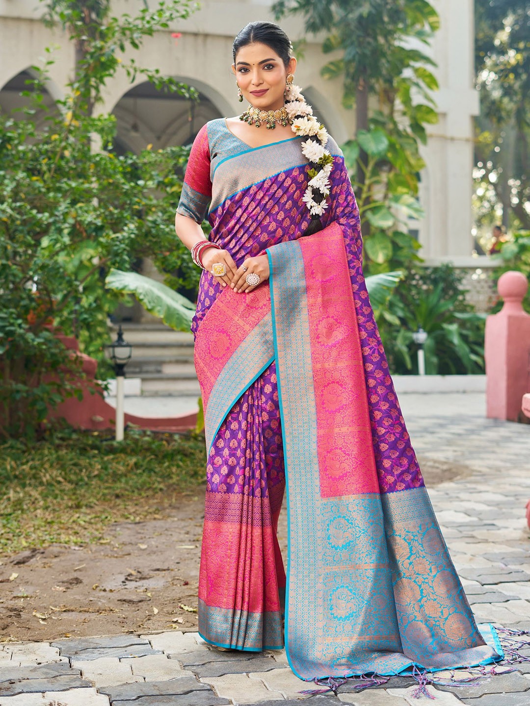 

Sanu Silk Woven Design Zari Silk Blend Tussar Saree, Purple