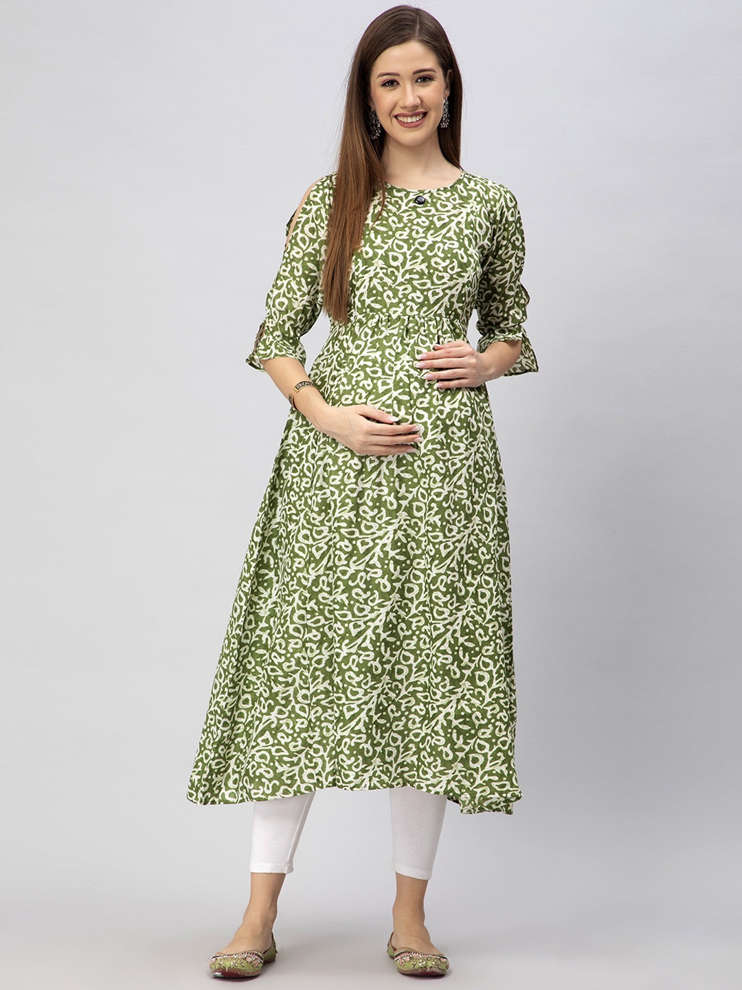 

CEE-18 Abstract Printed Maternity Kurta, Green