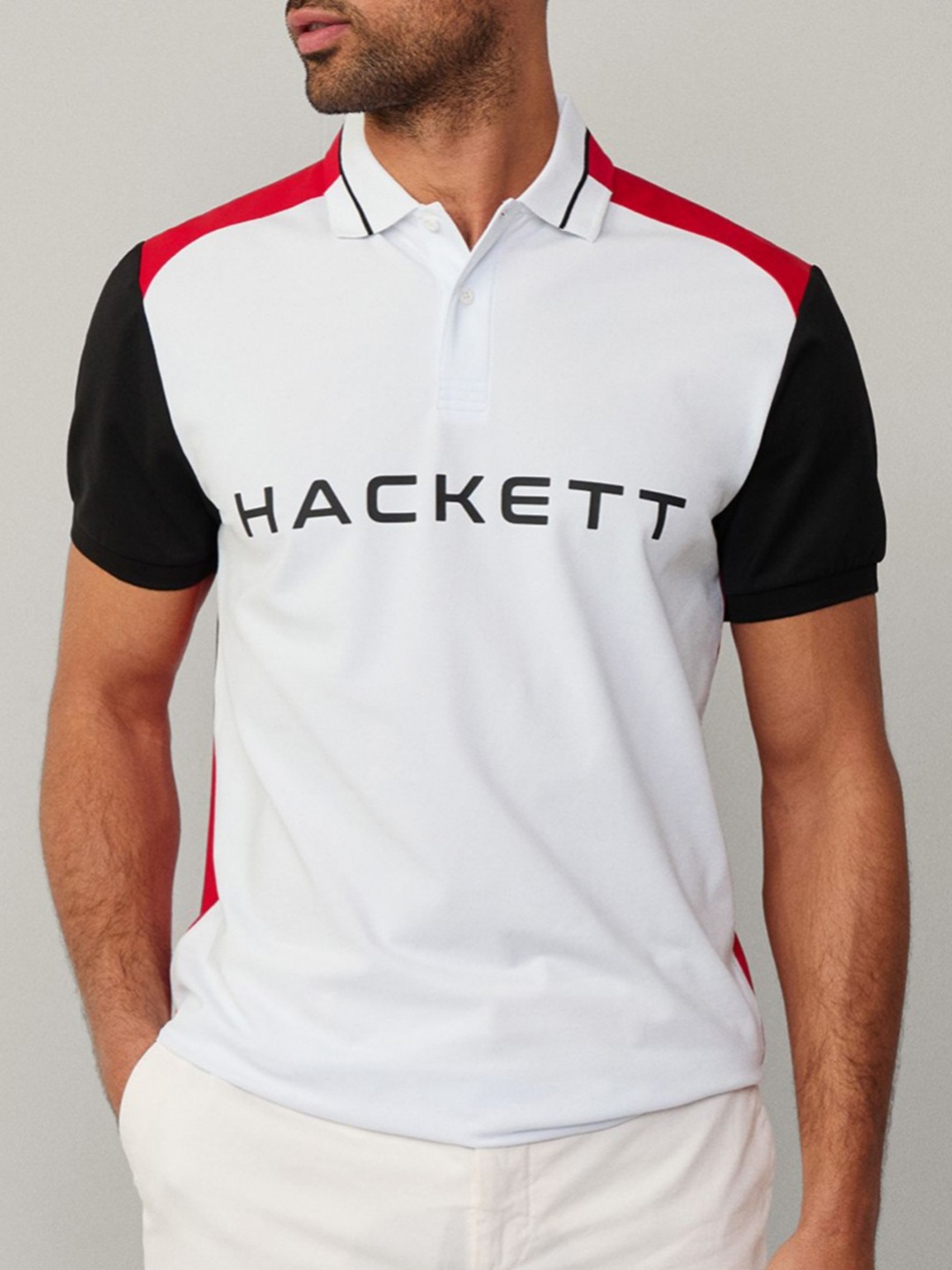 

HACKETT LONDON Men Typography Polo Collar Applique T-shirt, White