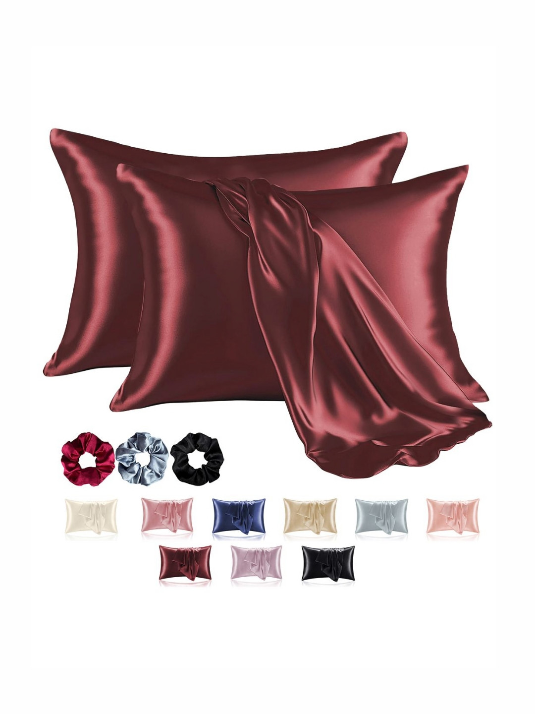 

Aura Red 2 Pieces Solid Pure Silk Rectangle Pillow Covers