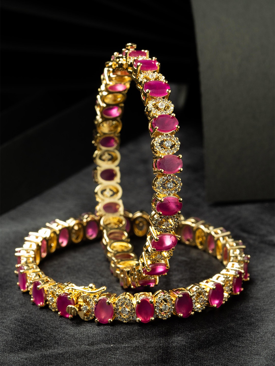 

Zevarly Set Of 2 Gold-Plated American-Diamond Studded Bangles