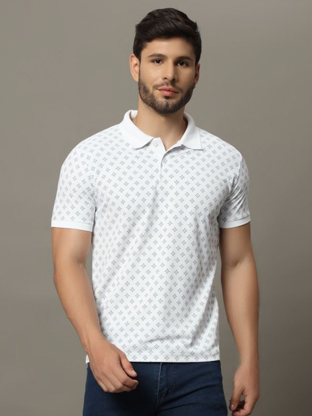 

XYRIS Men Printed Polo Collar T-shirt, White