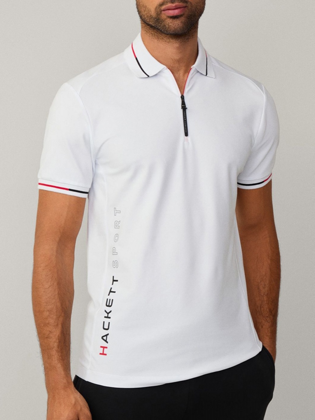 

HACKETT LONDON Men Polo Collar Applique T-shirt, White
