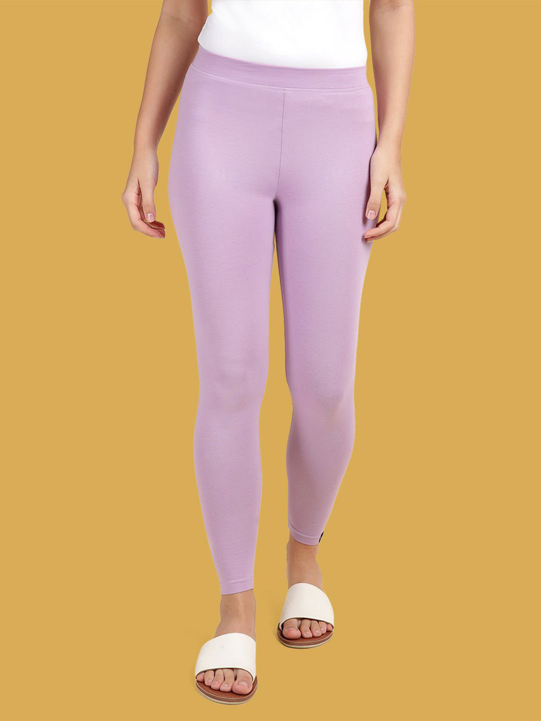 

TWIN BIRDS Women Cotton Blend Solid Mid Lavander Ankle Length Legging, Lavender