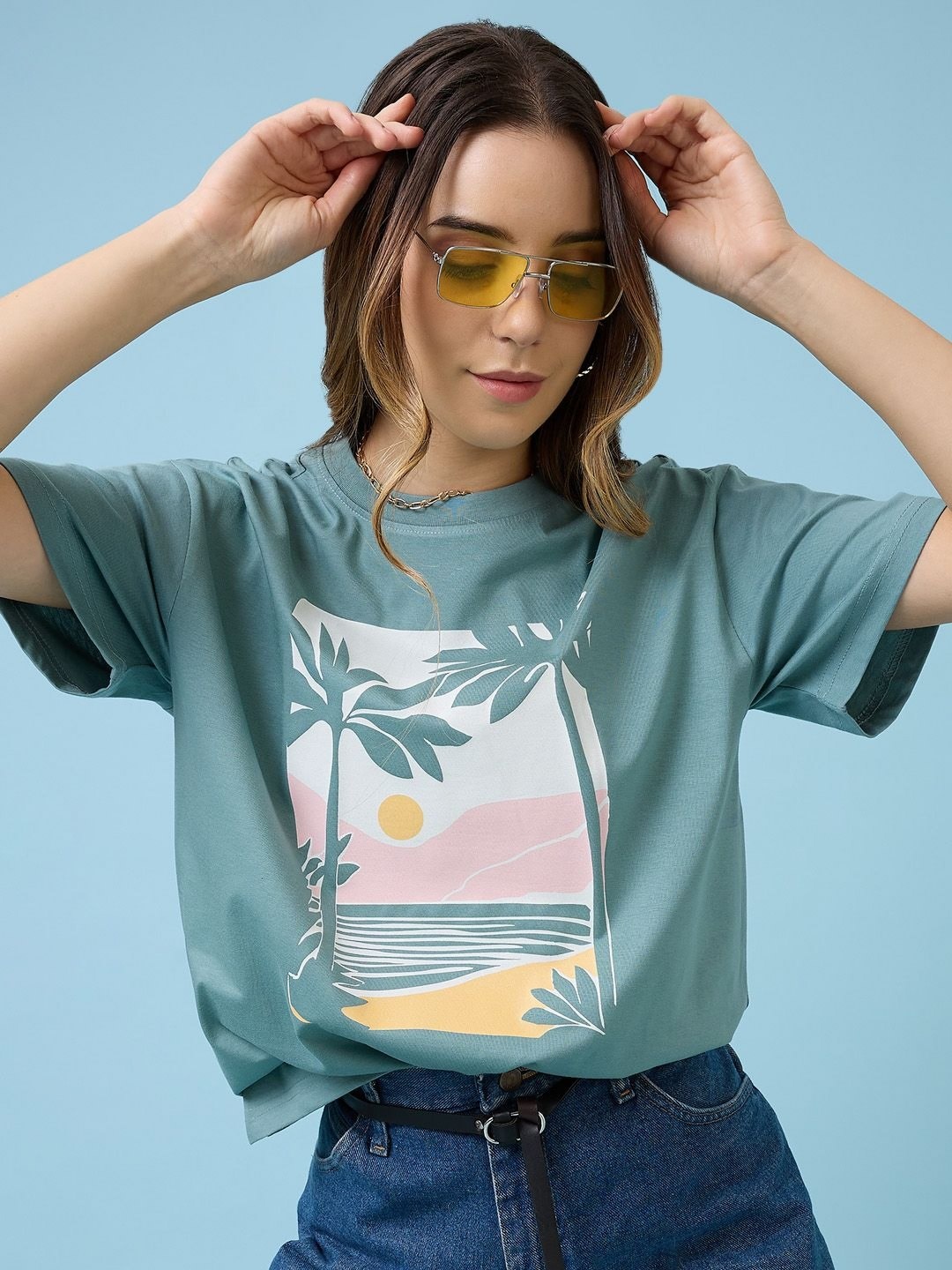 

Mast & Harbour Women Printed Pockets T-shirt, Sea green