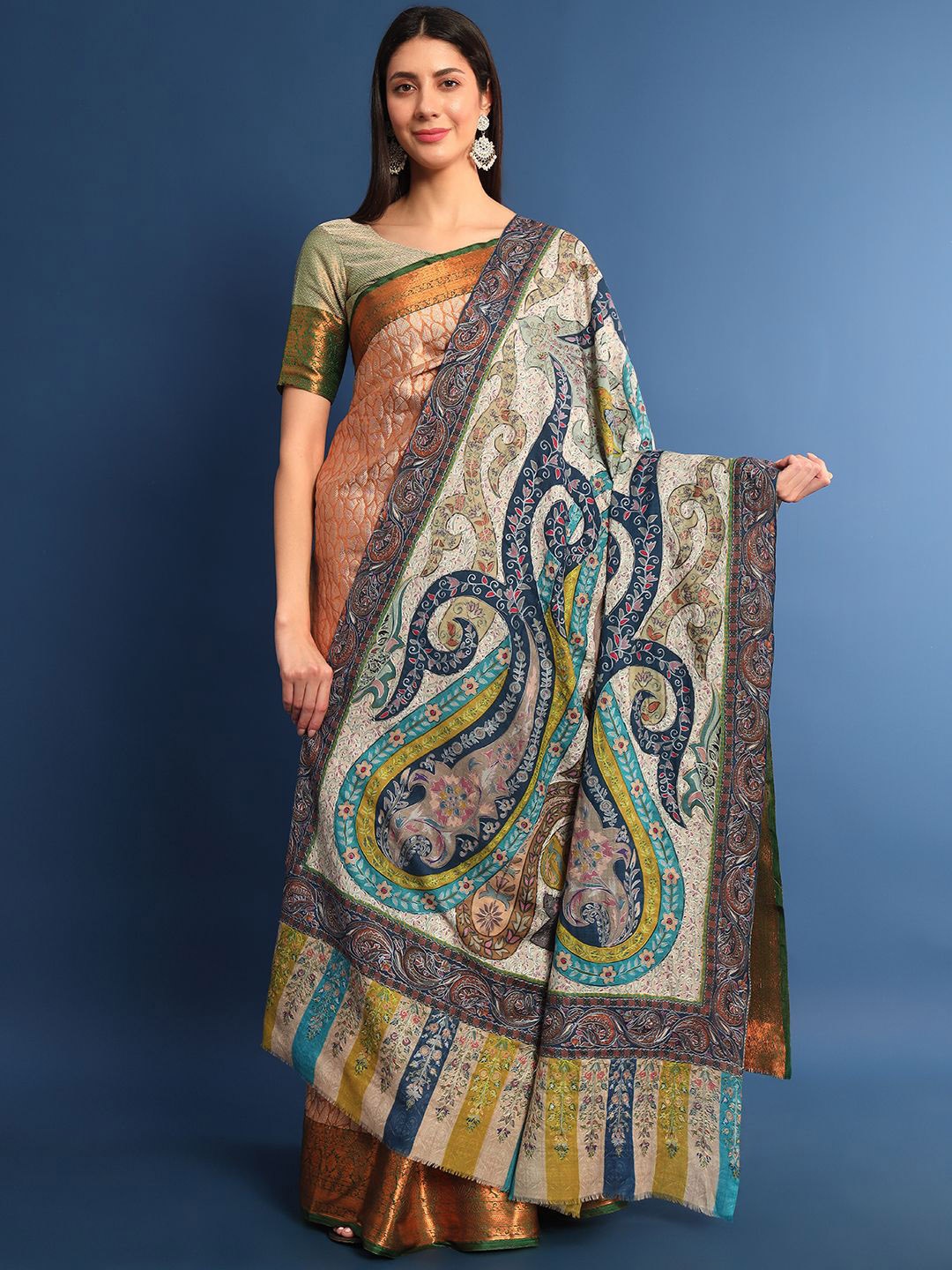 

Pashmoda Ethnic Motifs Embroidered Woollen Shawl, White