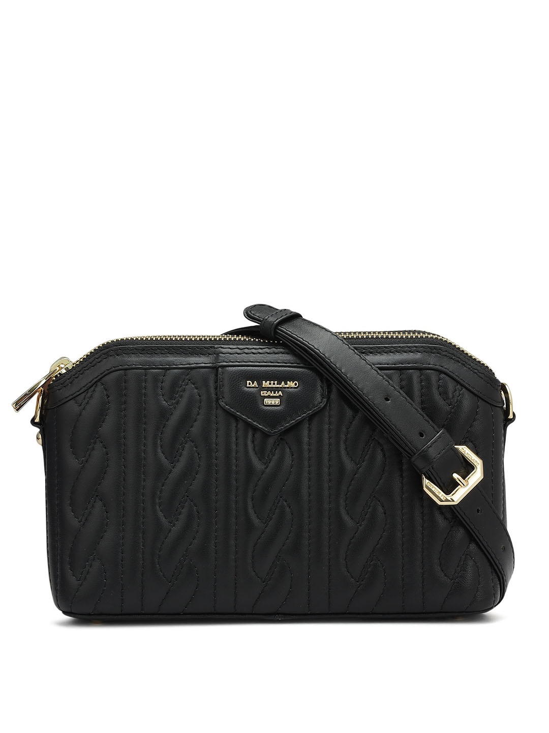

Da Milano Leather Structured Sling Bag with Quilted, Black