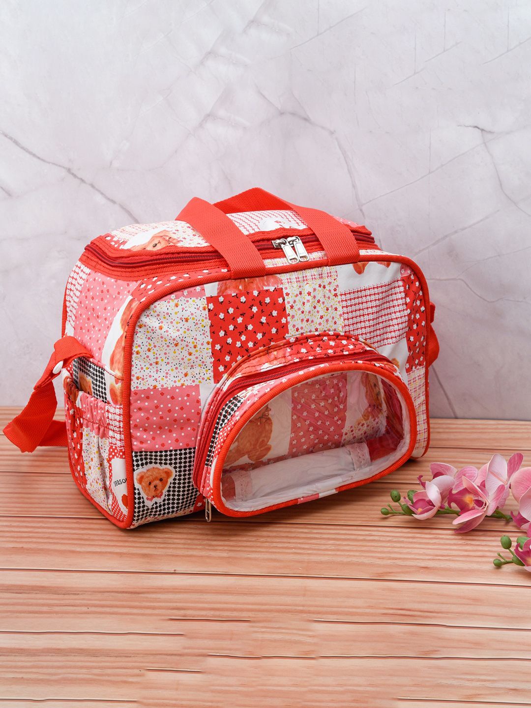 

Kuber Industries Teddy Bear Baby Diaper Bag, Red