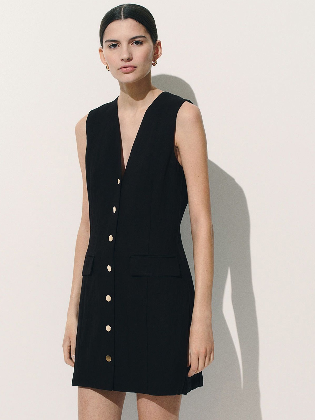 

H&M Button-Front Dress, Black