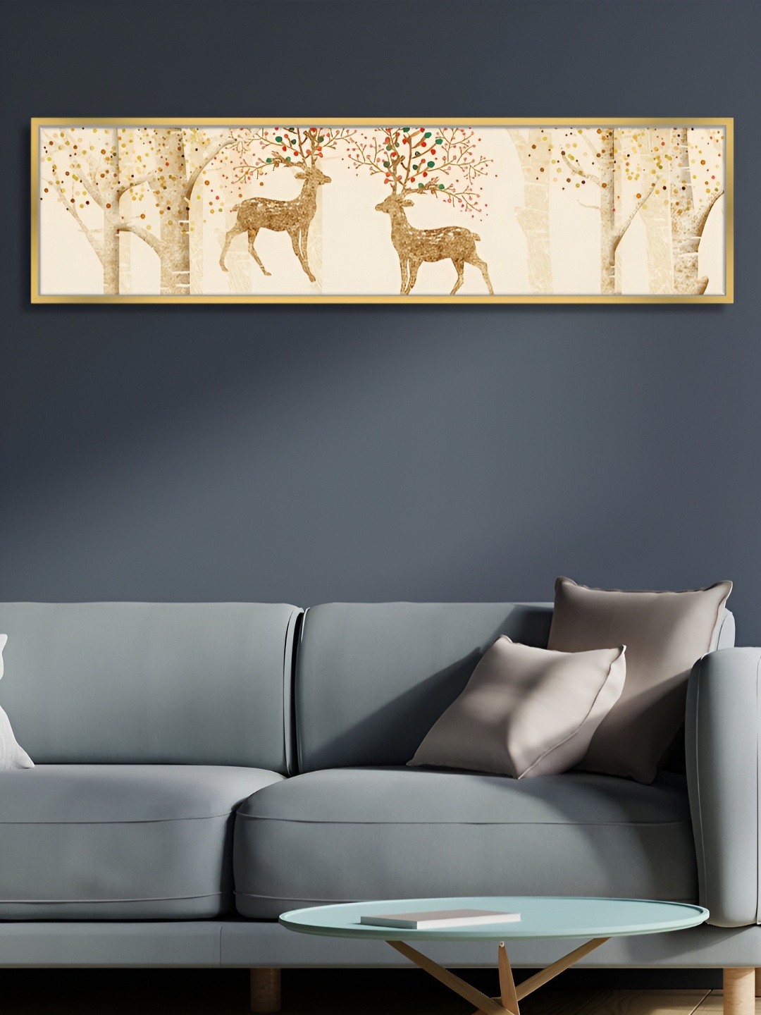 

Myntra Elegant Homes White & Gold-Toned Auspicious Dear Canvas Wall Painting