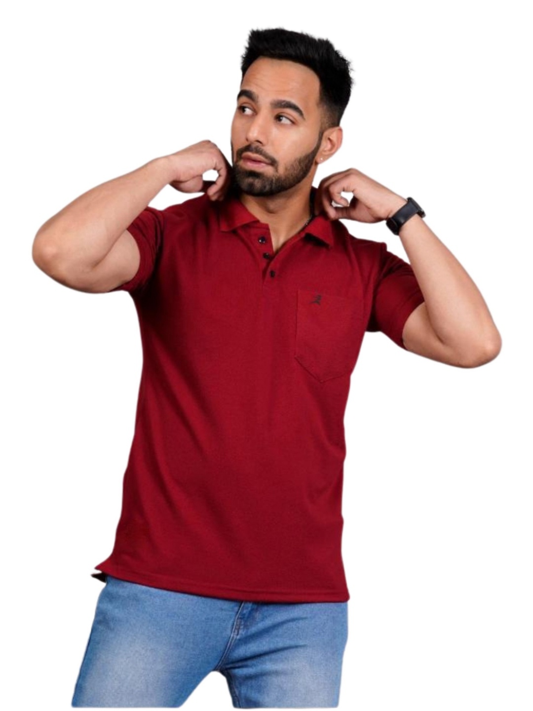 

FICKA Men Polo Collar Slim Fit T-shirt, Maroon