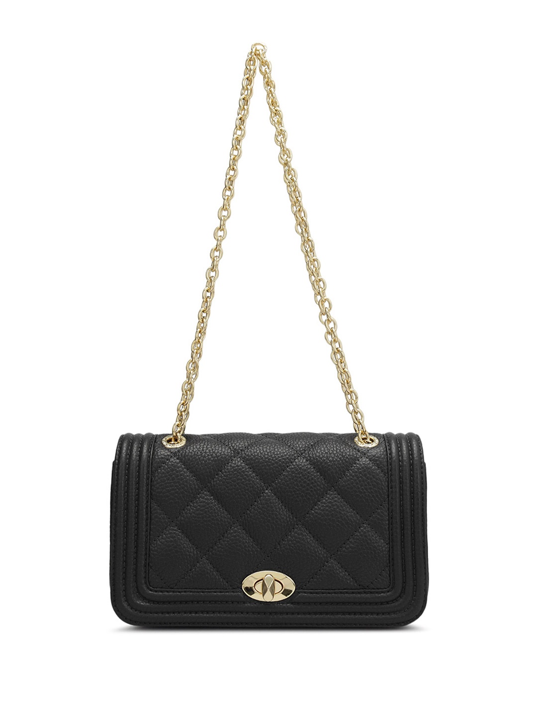 

Da Milano Textured Leather Structured Shoulder Bag with Quilted, Black