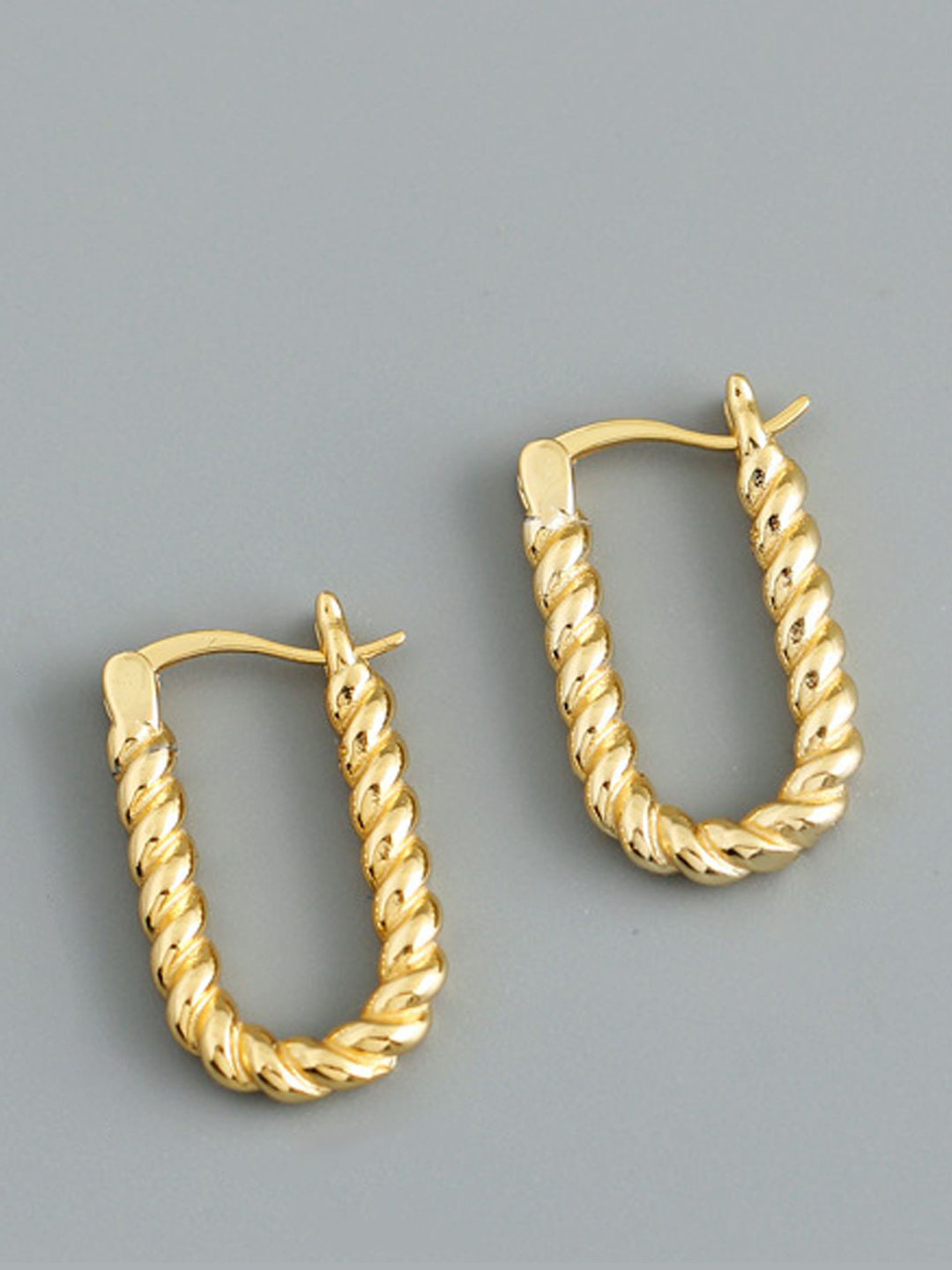 

KRENOZ Gold-Plated Stainless Steel Twisted U Shaped Hoop Earrings