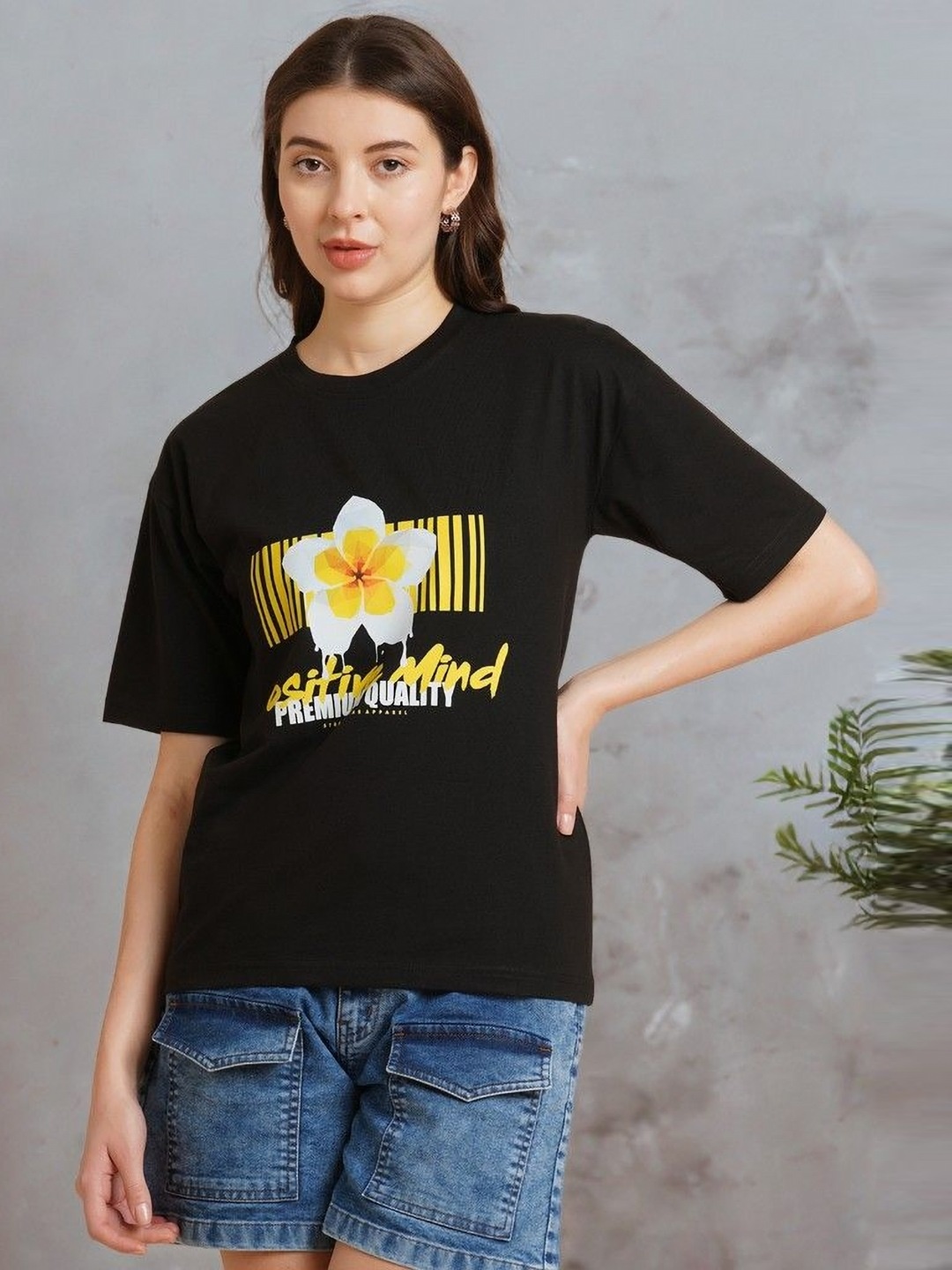 

DressBerry Women Typography Printed Applique T-shirt, Black