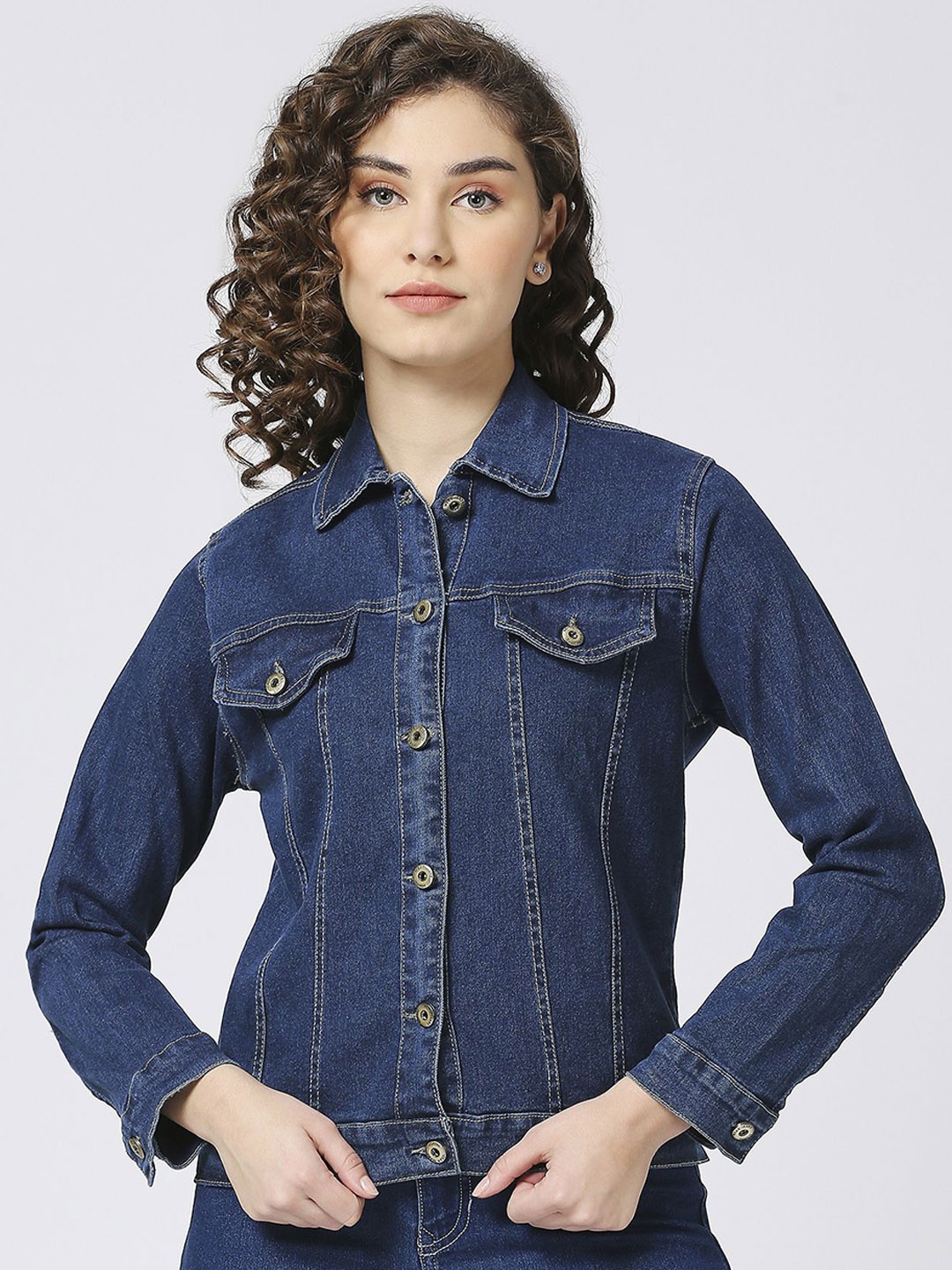 

CEFALU Women Denim Jacket with Embroidered, Navy blue