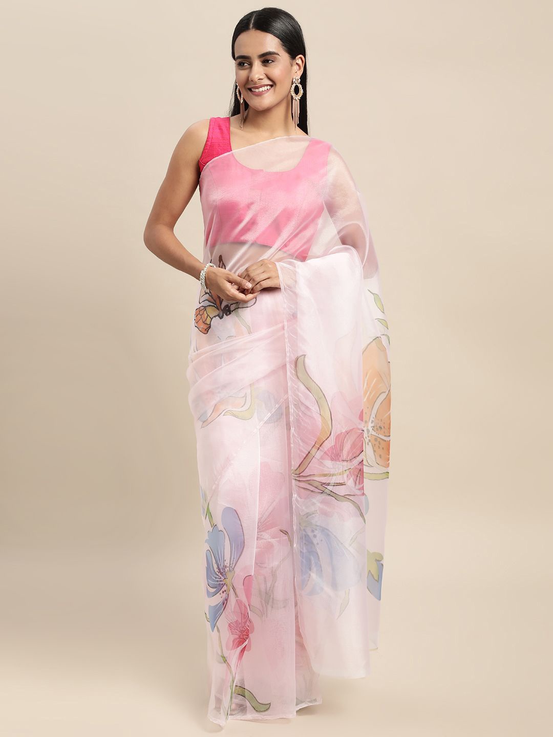 

DIVASTRI Floral Organza Saree, Cream