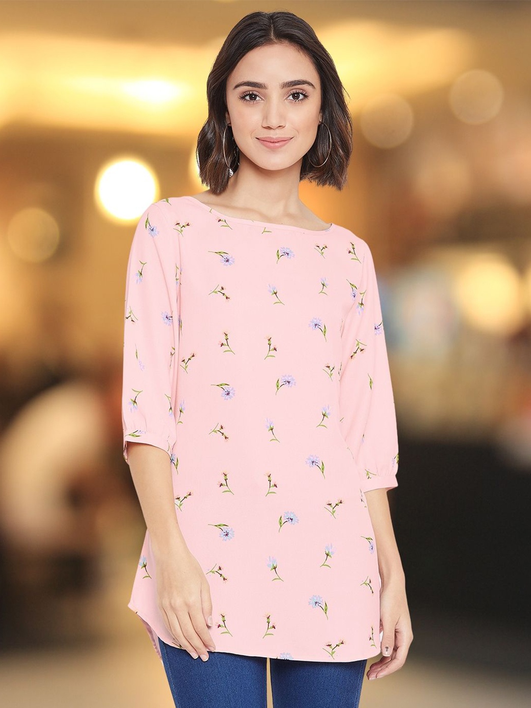 

DressBerry Floral Print Georgette Top, Peach