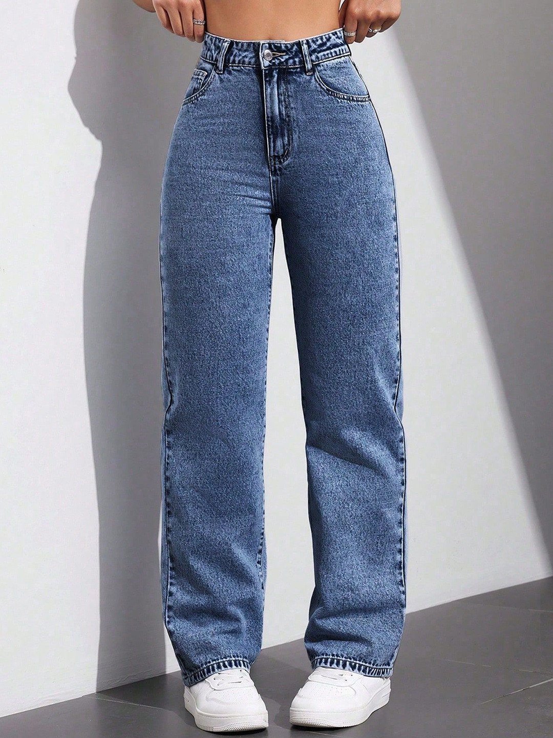 

DressBerry Women Comfort Straight Fit High-Rise Light Fade Acid Wash Stretchable Jeans, Blue