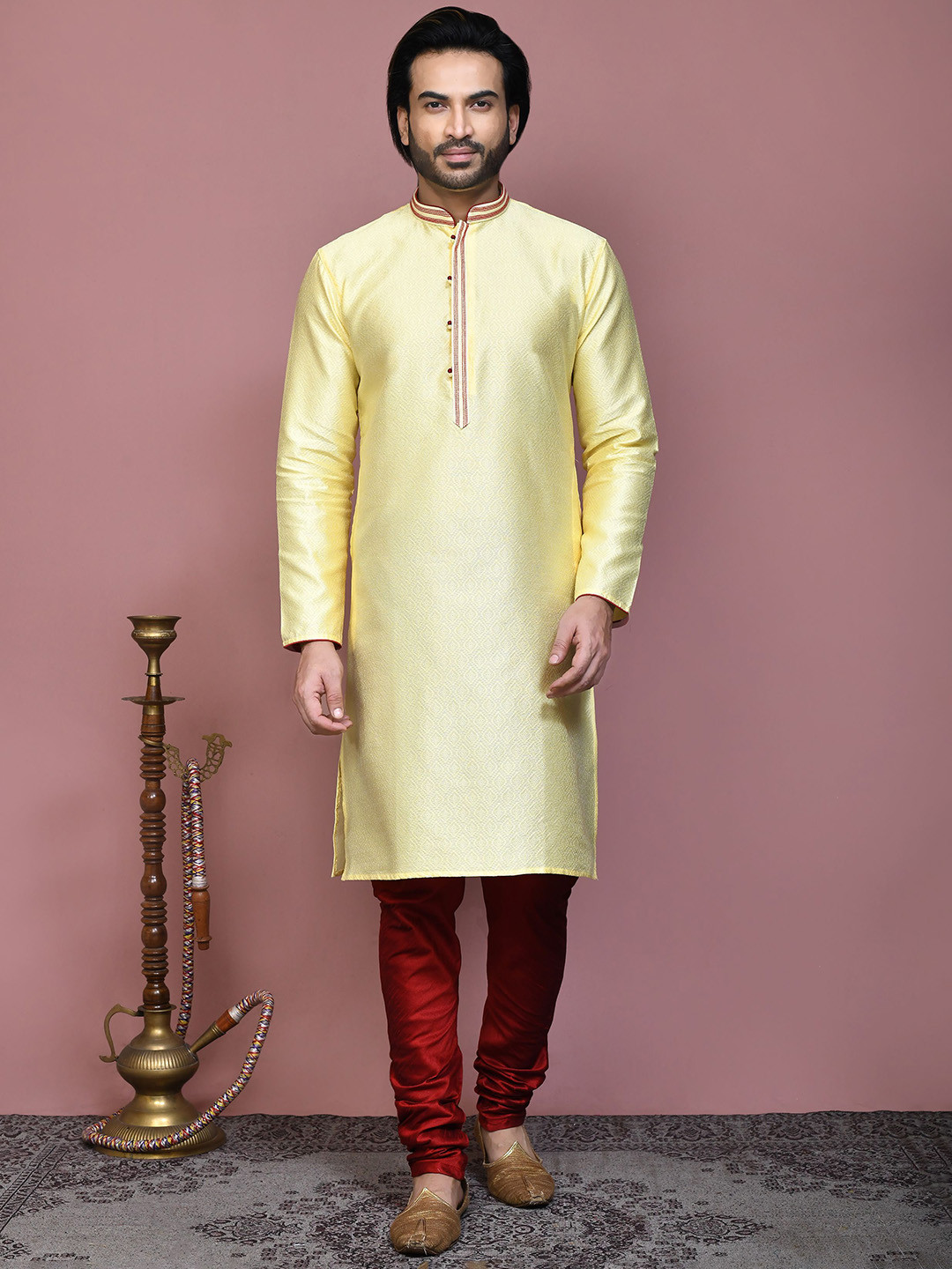 

RANAK Men Regular Kurta with Pyjamas, Yellow