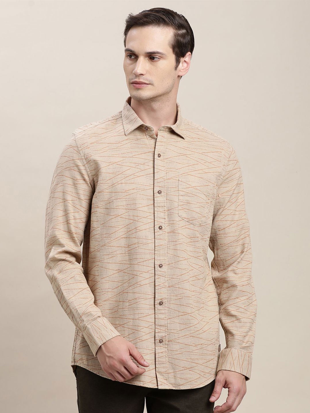 

Turtle Men Relaxed Slim Fit Horizontal Stripes Opaque Printed Casual Shirt, Khaki