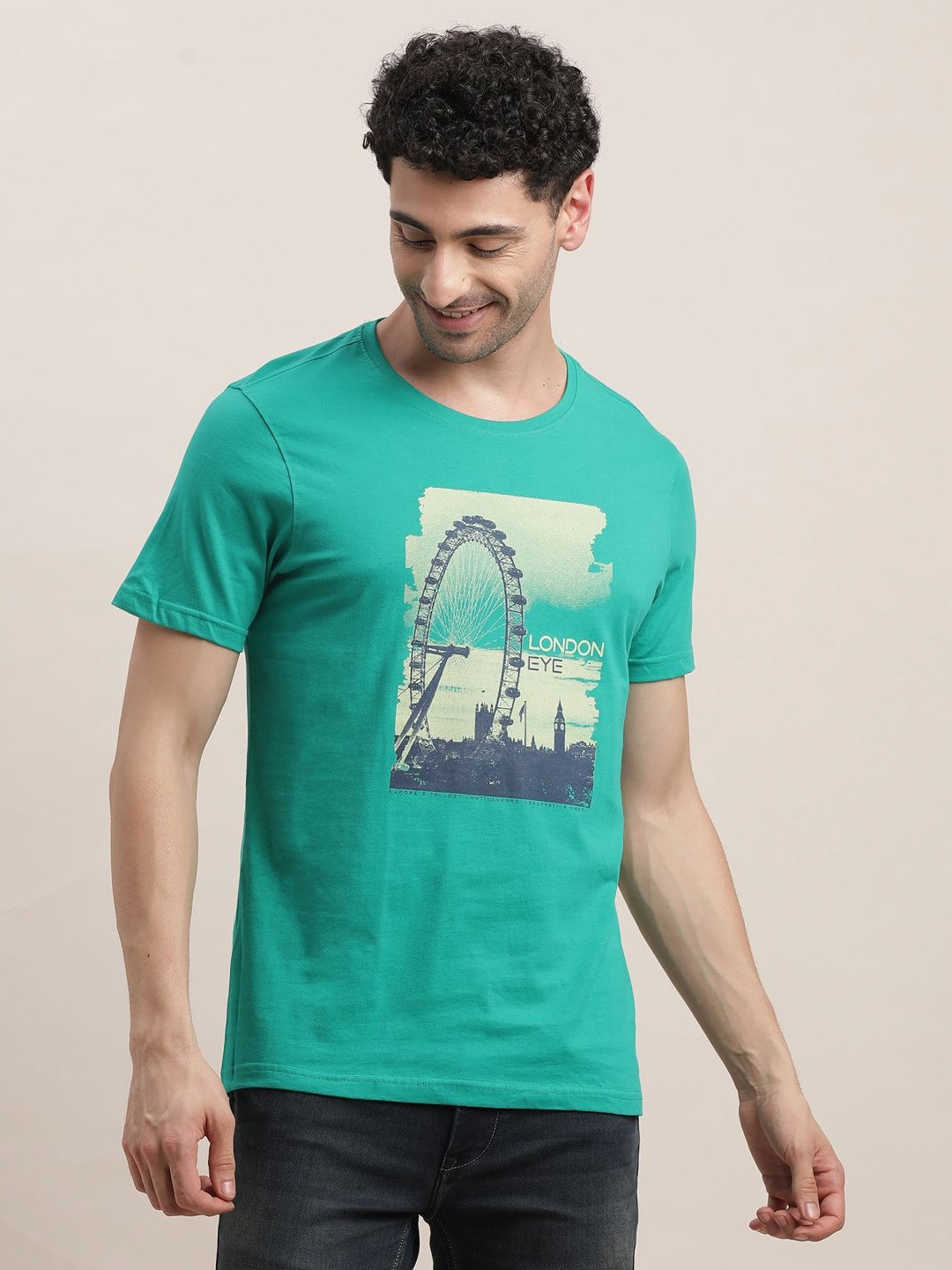 

Turtle Men Printed Raw Edge Slim Fit T-shirt, Turquoise blue