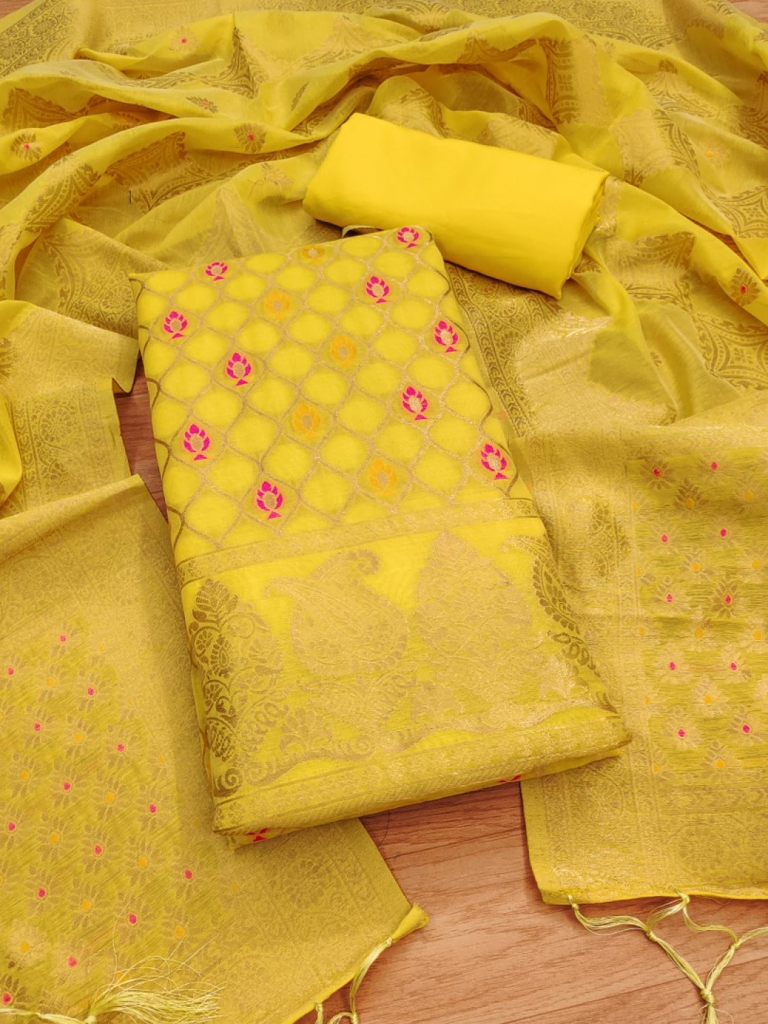 

Rangtulika Ethnics Unstitched Dress Material, Yellow